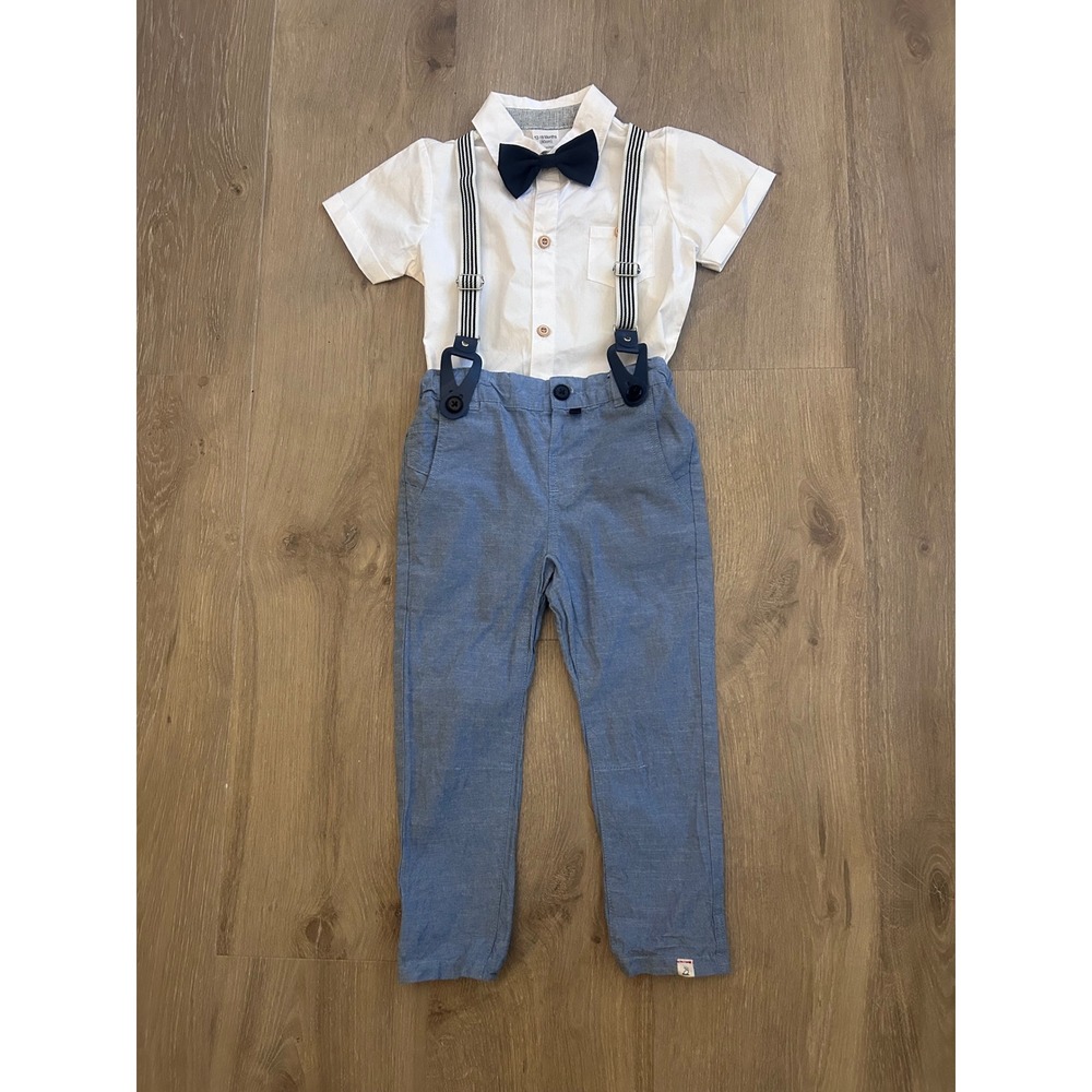 Me & Henry Boys White Blue Suspenders Set 12-18 Months Formal Outfit